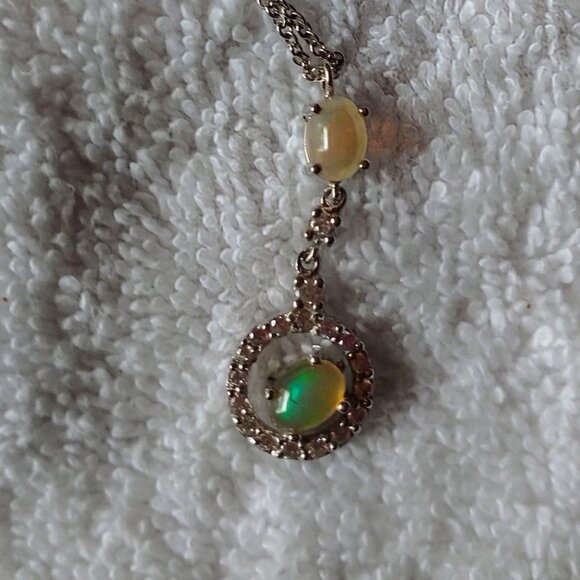 Jewelry - AWE INSPIRING OPAL AND WHITE SAPPHIRE NECKLACE ON A 925 STERLING SILVER CHAIN